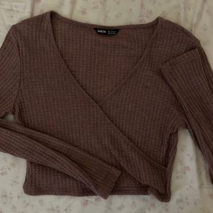 SHEIN Surplice Neck Waffle Knit Long Sleeve Crop Top